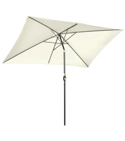 Sombrilla de Aluminio 195x295x253 Parasol Rectangular de Jardín Inclinable con Manivela y Poste Desmontable Crema