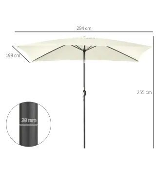 Sombrilla de Aluminio 195x295x253 Parasol Rectangular de Jardín Inclinable con Manivela y Poste Desmontable Crema
