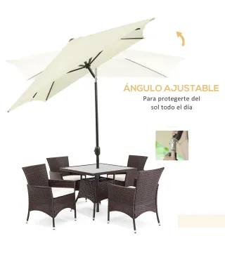 Sombrilla de Aluminio 195x295x253 Parasol Rectangular de Jardín Inclinable con Manivela y Poste Desmontable Crema