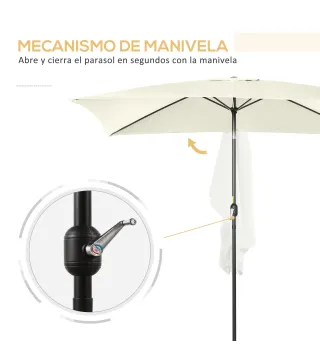 Sombrilla de Aluminio 195x295x253 Parasol Rectangular de Jardín Inclinable con Manivela y Poste Desmontable Crema