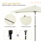 Sombrilla de Aluminio 195x295x253 Parasol Rectangular de Jardín Inclinable con Manivela y Poste Desmontable Crema