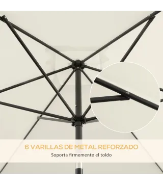 Sombrilla de Aluminio 195x295x253 Parasol Rectangular de Jardín Inclinable con Manivela y Poste Desmontable Crema