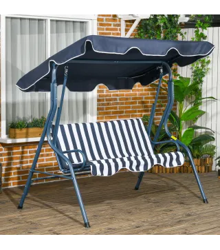 Balancín de Exterior con Toldo Ajustable en Ángulo Impermeable y Marco de Acero para Patio Balcón 170x110x153 cm Azul