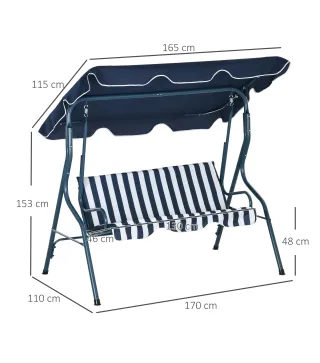 Balancín de Exterior con Toldo Ajustable en Ángulo Impermeable y Marco de Acero para Patio Balcón 170x110x153 cm Azul