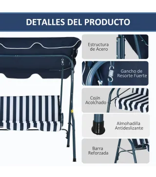 Balancín de Exterior con Toldo Ajustable en Ángulo Impermeable y Marco de Acero para Patio Balcón 170x110x153 cm Azul