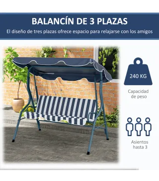 Balancín de Exterior con Toldo Ajustable en Ángulo Impermeable y Marco de Acero para Patio Balcón 170x110x153 cm Azul