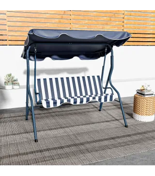 Balancín de Exterior con Toldo Ajustable en Ángulo Impermeable y Marco de Acero para Patio Balcón 170x110x153 cm Azul