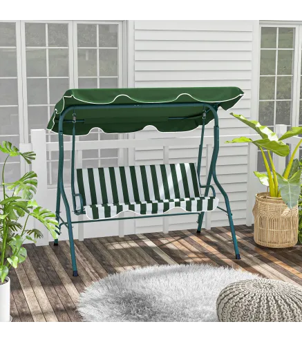 Balancín de Exterior con Toldo Ajustable en Ángulo Impermeable y Marco de Acero para Patio Balcón 170x110x153 cm Verde