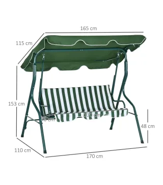 Balancín de Exterior con Toldo Ajustable en Ángulo Impermeable y Marco de Acero para Patio Balcón 170x110x153 cm Verde