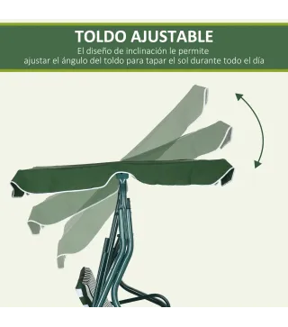 Balancín de Exterior con Toldo Ajustable en Ángulo Impermeable y Marco de Acero para Patio Balcón 170x110x153 cm Verde