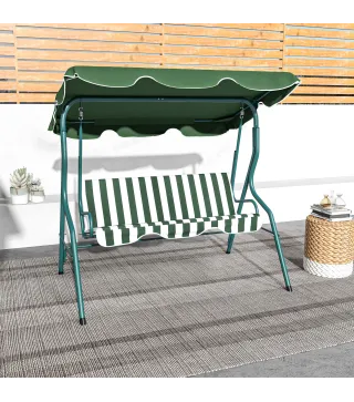 Balancín de Exterior con Toldo Ajustable en Ángulo Impermeable y Marco de Acero para Patio Balcón 170x110x153 cm Verde