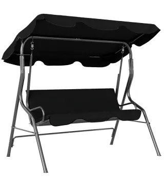 Columpio de Exterior con Toldo Ajustable en Ángulo Impermeable y Marco de Acero para Patio Balcón 170x110x153 cm Negro