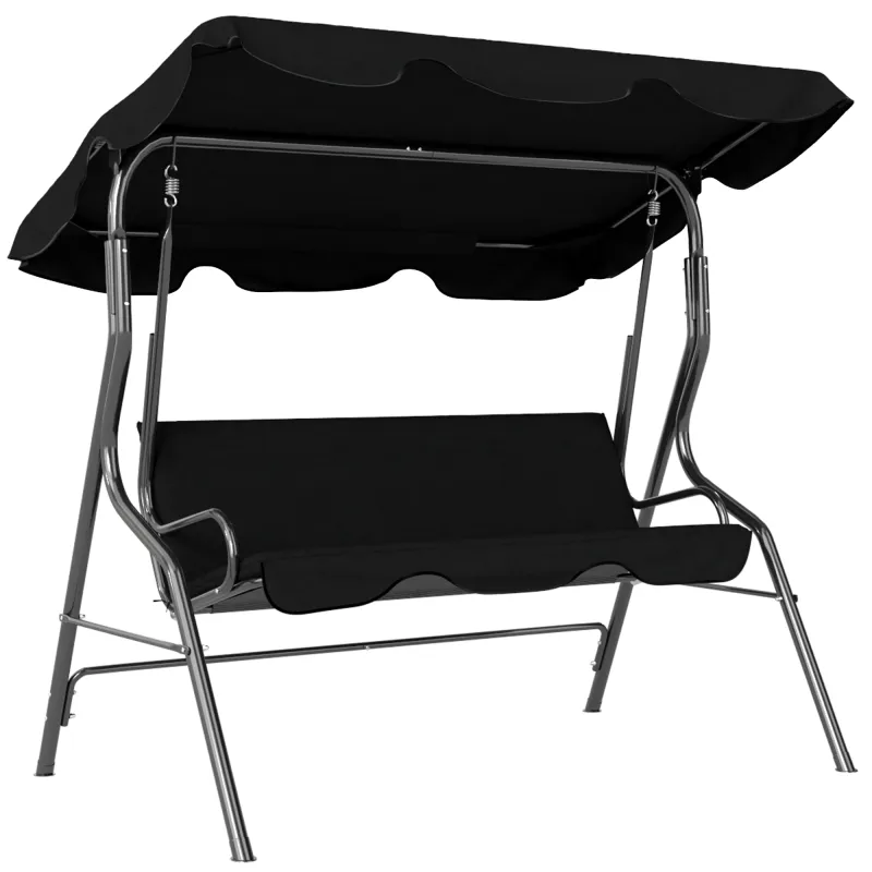 Columpio de Exterior con Toldo Ajustable en Ángulo Impermeable y Marco de Acero para Patio Balcón 170x110x153 cm Negro