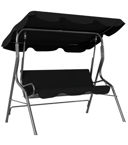 Columpio de Exterior con Toldo Ajustable en Ángulo Impermeable y Marco de Acero para Patio Balcón 170x110x153 cm Negro