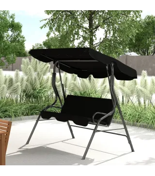 Columpio de Exterior con Toldo Ajustable en Ángulo Impermeable y Marco de Acero para Patio Balcón 170x110x153 cm Negro