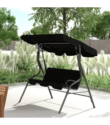 Columpio de Exterior con Toldo Ajustable en Ángulo Impermeable y Marco de Acero para Patio Balcón 170x110x153 cm Negro