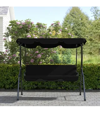 Columpio de Exterior con Toldo Ajustable en Ángulo Impermeable y Marco de Acero para Patio Balcón 170x110x153 cm Negro