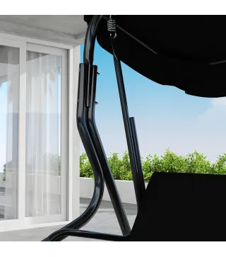 Columpio de Exterior con Toldo Ajustable en Ángulo Impermeable y Marco de Acero para Patio Balcón 170x110x153 cm Negro