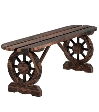 Banco de de Madera con 2 Ruedas Decorativas Estilo Rústico Carga 200 kg 120x29x39 cm Carbonizado