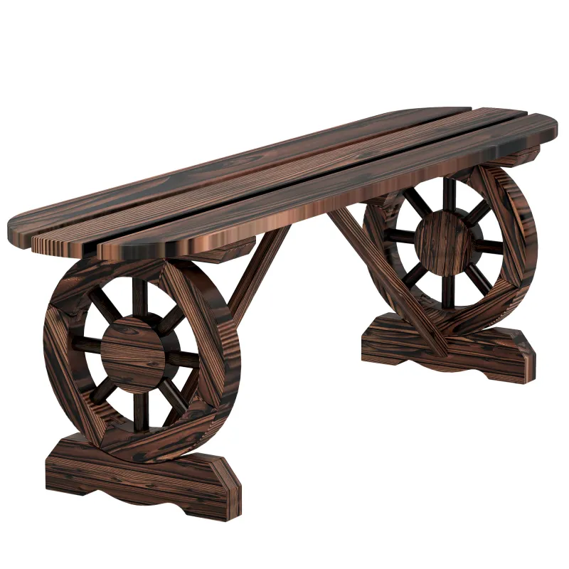 Banco de de Madera con 2 Ruedas Decorativas Estilo Rústico Carga 200 kg 120x29x39 cm Carbonizado