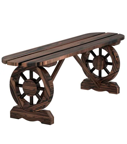 Banco de de Madera con 2 Ruedas Decorativas Estilo Rústico Carga 200 kg 120x29x39 cm Carbonizado