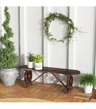 Banco de de Madera con 2 Ruedas Decorativas Estilo Rústico Carga 200 kg 120x29x39 cm Carbonizado