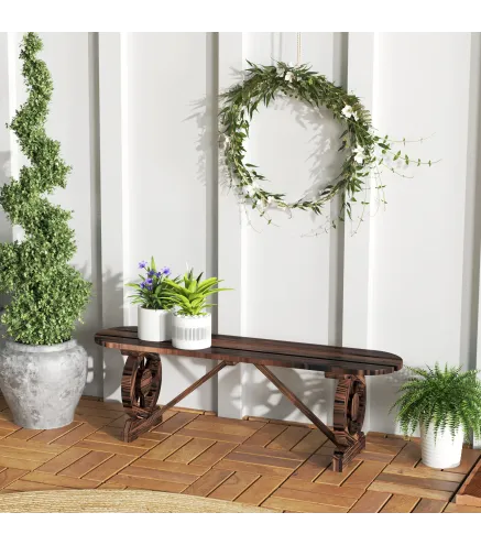 Banco de de Madera con 2 Ruedas Decorativas Estilo Rústico Carga 200 kg 120x29x39 cm Carbonizado