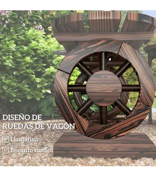 Banco de de Madera con 2 Ruedas Decorativas Estilo Rústico Carga 200 kg 120x29x39 cm Carbonizado