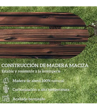 Banco de de Madera con 2 Ruedas Decorativas Estilo Rústico Carga 200 kg 120x29x39 cm Carbonizado