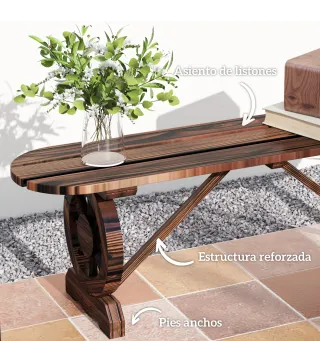 Banco de de Madera con 2 Ruedas Decorativas Estilo Rústico Carga 200 kg 120x29x39 cm Carbonizado