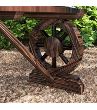 Banco de de Madera con 2 Ruedas Decorativas Estilo Rústico Carga 200 kg 120x29x39 cm Carbonizado