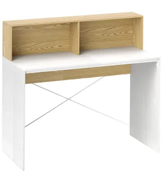 Escritorio 110x50x102,6 cm Mesa de Escritorio con 2 Compartimentos Abiertos y Estante Blanco y Madera Natural