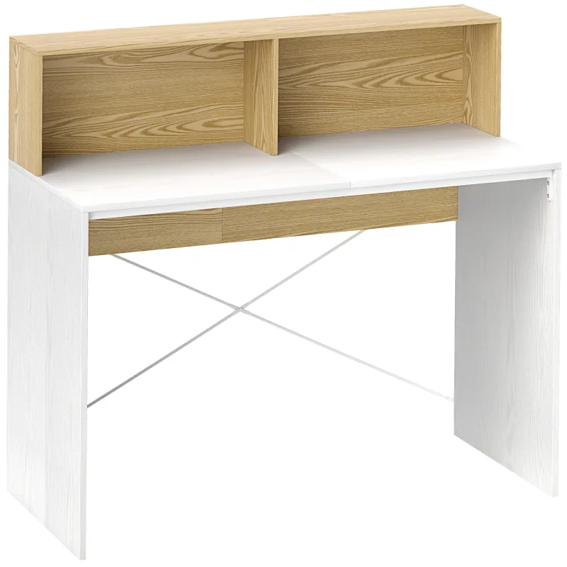 Escritorio 110x50x102,6 cm Mesa de Escritorio con 2 Compartimentos Abiertos y Estante Blanco y Madera Natural
