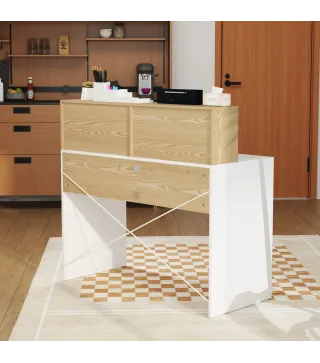 Escritorio 110x50x102,6 cm Mesa de Escritorio con 2 Compartimentos Abiertos y Estante Blanco y Madera Natural