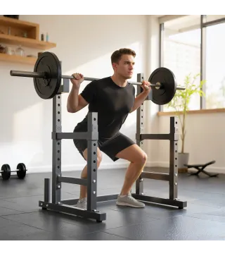 Soporte Barra Pesas Ajustable en Altura con Topes de Seguridad para Sentadillas y Press de Banca en Casa Carga 300 kg