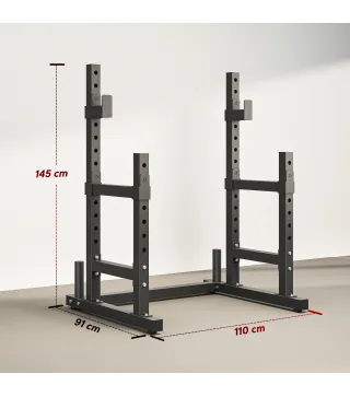 Soporte Barra Pesas Ajustable en Altura con Topes de Seguridad para Sentadillas y Press de Banca en Casa Carga 300 kg