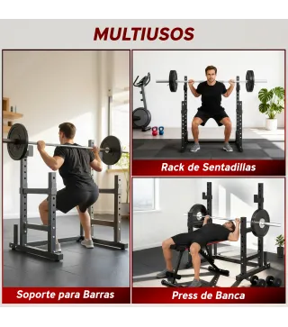 Soporte Barra Pesas Ajustable en Altura con Topes de Seguridad para Sentadillas y Press de Banca en Casa Carga 300 kg