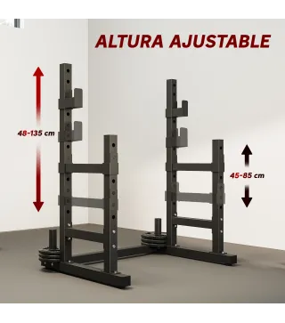 Soporte Barra Pesas Ajustable en Altura con Topes de Seguridad para Sentadillas y Press de Banca en Casa Carga 300 kg
