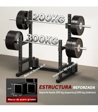 Soporte Barra Pesas Ajustable en Altura con Topes de Seguridad para Sentadillas y Press de Banca en Casa Carga 300 kg