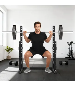 Soporte Barra Pesas Ajustable en Altura con Topes de Seguridad para Sentadillas y Press de Banca en Casa Carga 300 kg