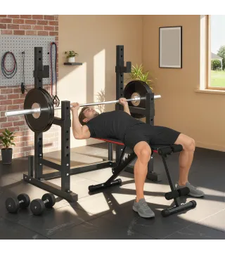 Soporte Barra Pesas Ajustable en Altura con Topes de Seguridad para Sentadillas y Press de Banca en Casa Carga 300 kg