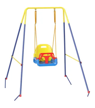 Columpio para Bebés 3 en 1 con Cuerdas Ajustables Cinturón de Seguridad Marco de Acero Plegable Azul