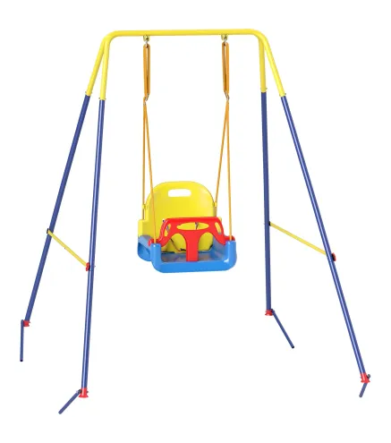 Columpio para Bebés 3 en 1 con Cuerdas Ajustables Cinturón de Seguridad Marco de Acero Plegable Azul