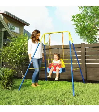 Columpio para Bebés 3 en 1 con Cuerdas Ajustables Cinturón de Seguridad Marco de Acero Plegable Azul