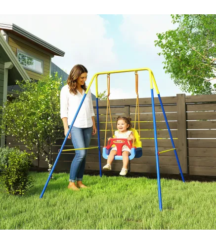 Columpio para Bebés 3 en 1 con Cuerdas Ajustables Cinturón de Seguridad Marco de Acero Plegable Azul