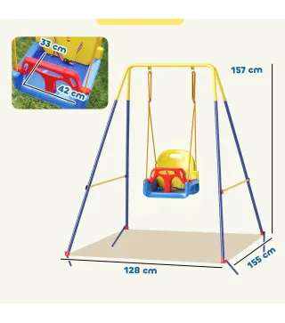 Columpio para Bebés 3 en 1 con Cuerdas Ajustables Cinturón de Seguridad Marco de Acero Plegable Azul