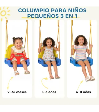 Columpio para Bebés 3 en 1 con Cuerdas Ajustables Cinturón de Seguridad Marco de Acero Plegable Azul