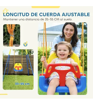 Columpio para Bebés 3 en 1 con Cuerdas Ajustables Cinturón de Seguridad Marco de Acero Plegable Azul