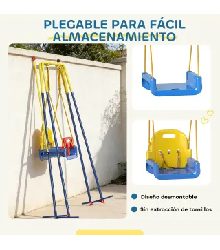 Columpio para Bebés 3 en 1 con Cuerdas Ajustables Cinturón de Seguridad Marco de Acero Plegable Azul