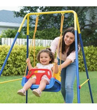 Columpio para Bebés 3 en 1 con Cuerdas Ajustables Cinturón de Seguridad Marco de Acero Plegable Azul